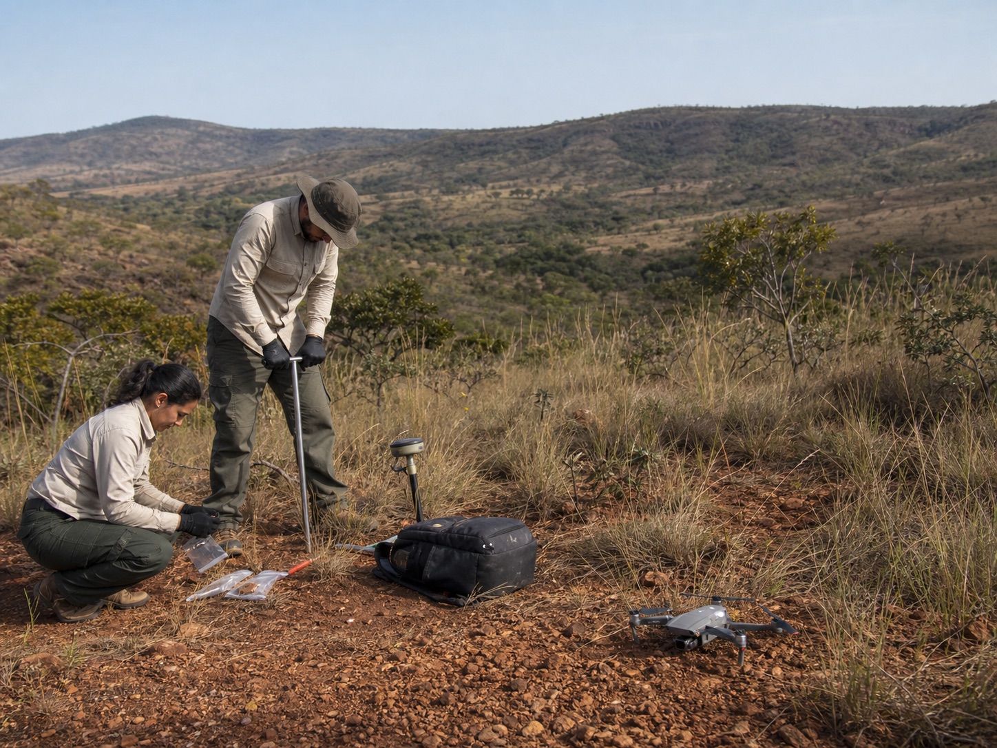 Team collects soil samples during a geological field campaign